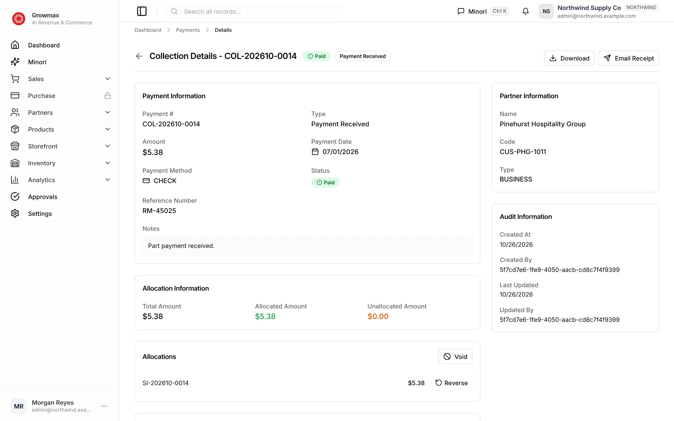 A customer collection with the invoices it was allocated to