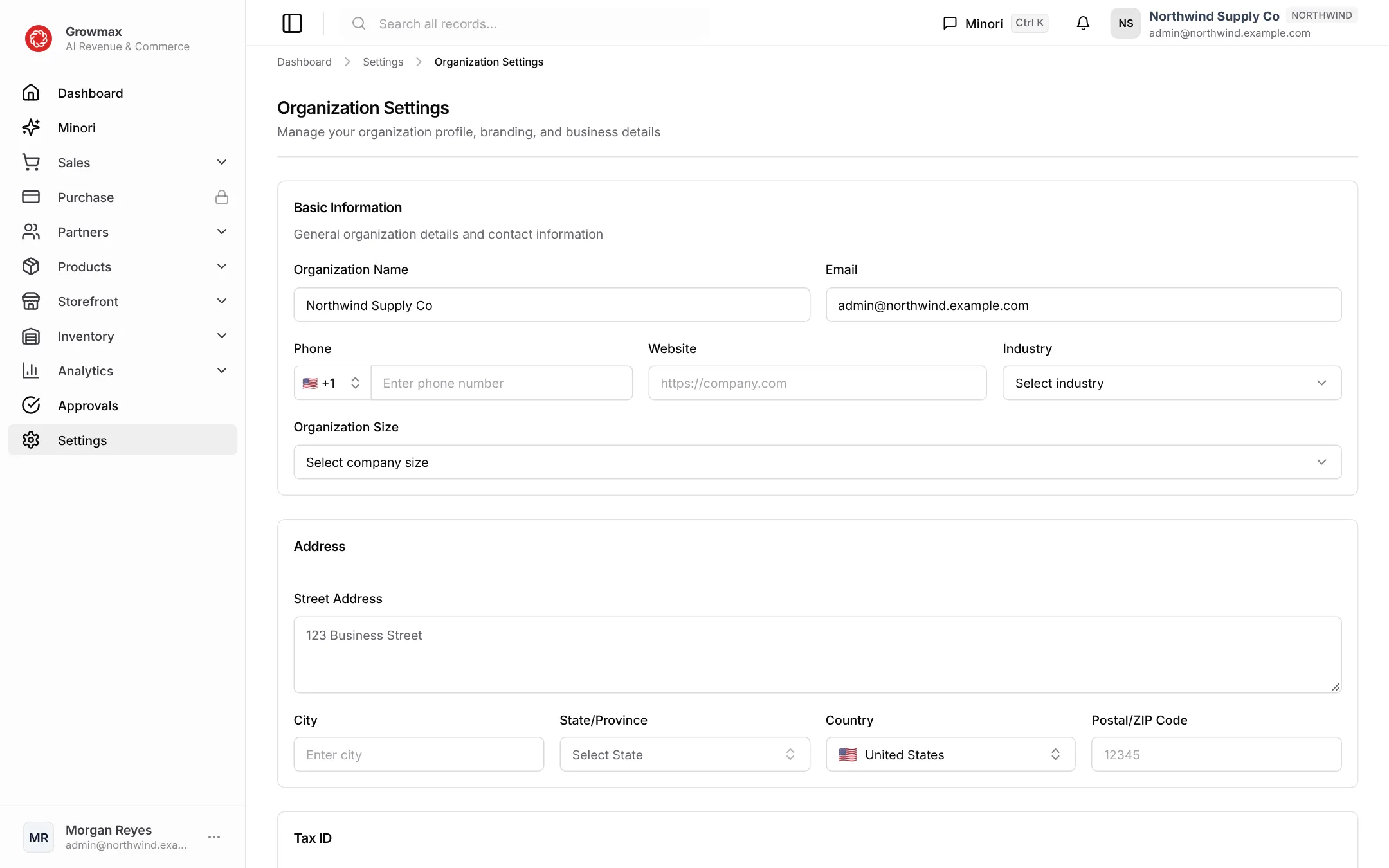 Organization settings